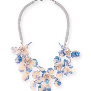 Designer Lele Sadoughi Crystal Lily Resin Necklace set with ring & earrings Blue